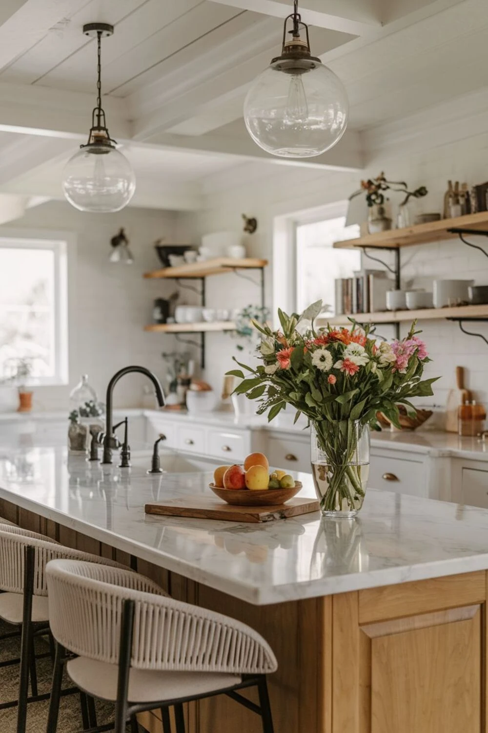 a large kitchen island with negative space