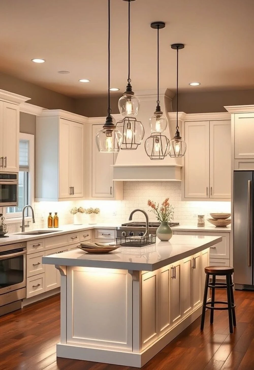 a large kitchen island decorated with led strip light