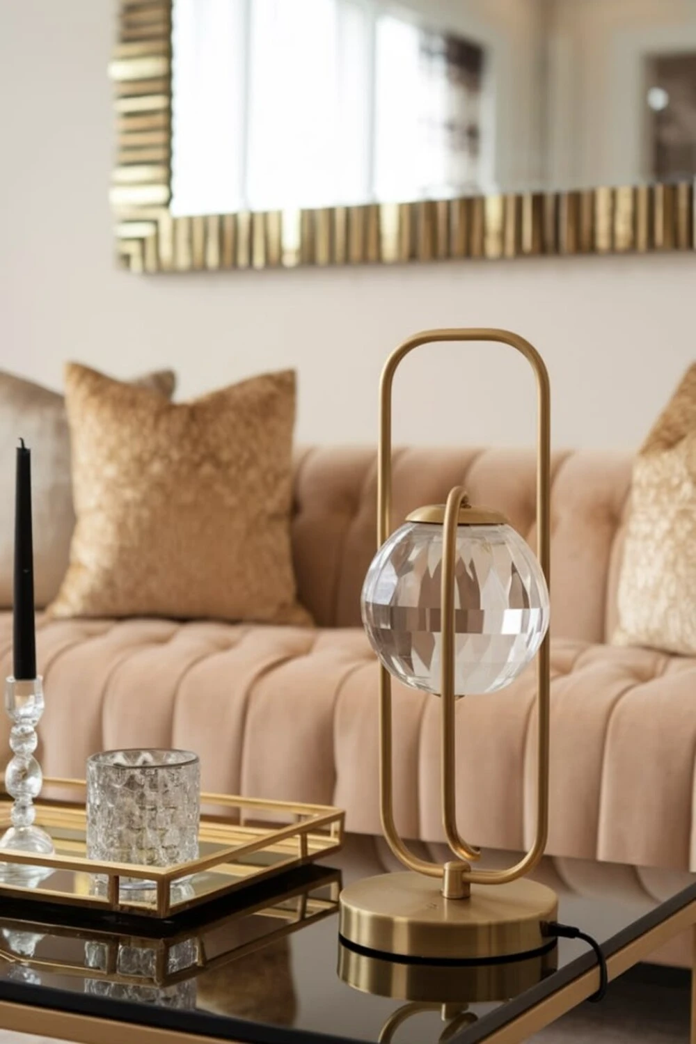 a glass decor on coffee table