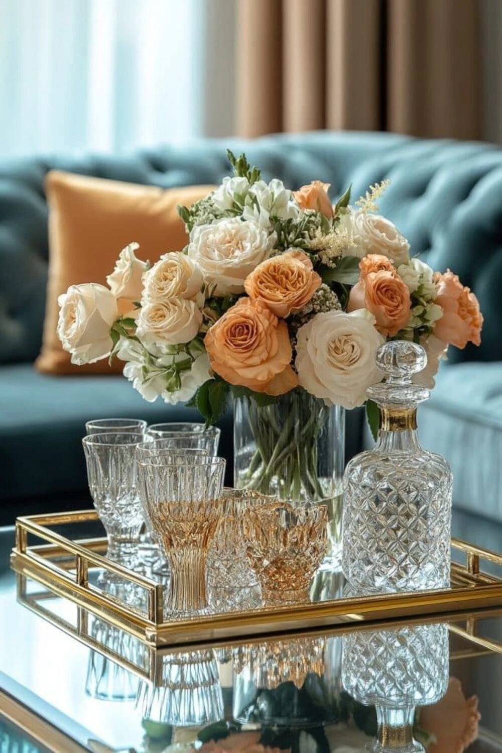 a glass tray on coffee table