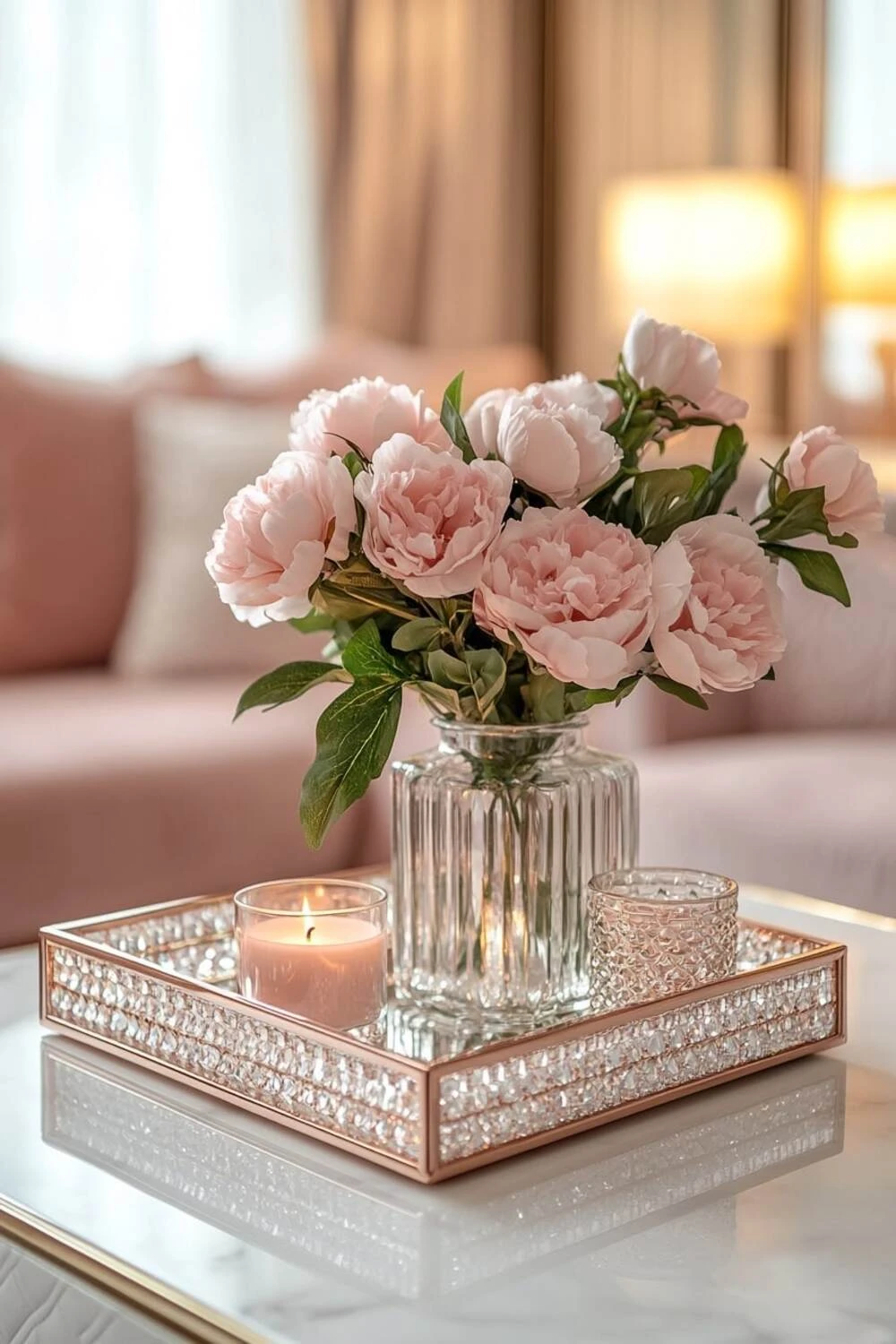 a glass vase on coffee table