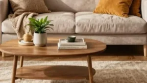 an oval coffee table decor with books and plant