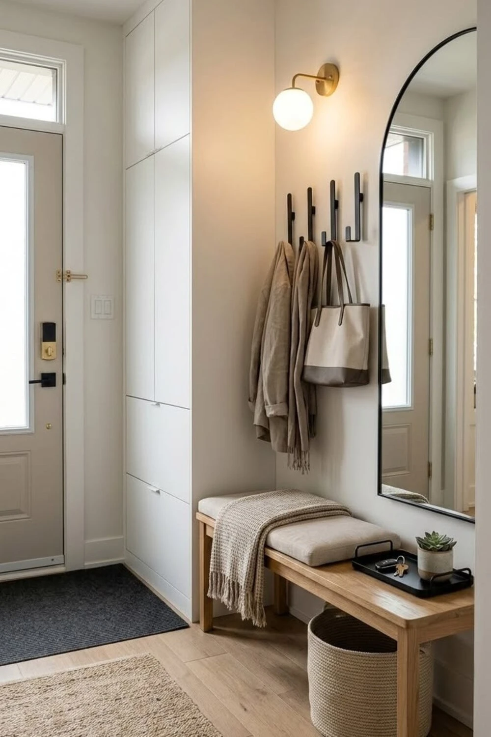 a small entryway with lighting