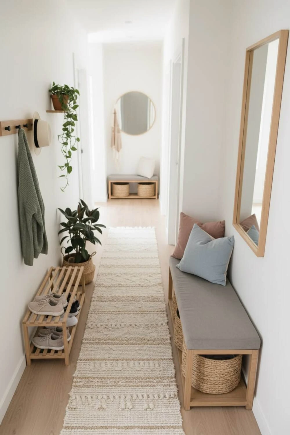 an apartment entryway with small runner rug