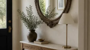 an entryway mirror with vintage-inspired frame