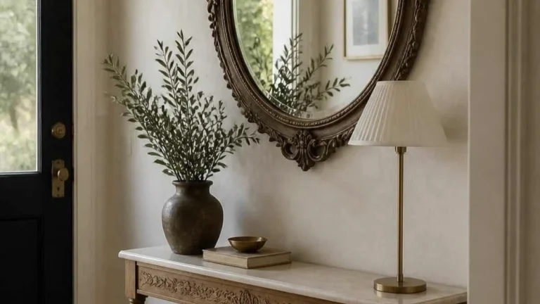 an entryway mirror with vintage-inspired frame