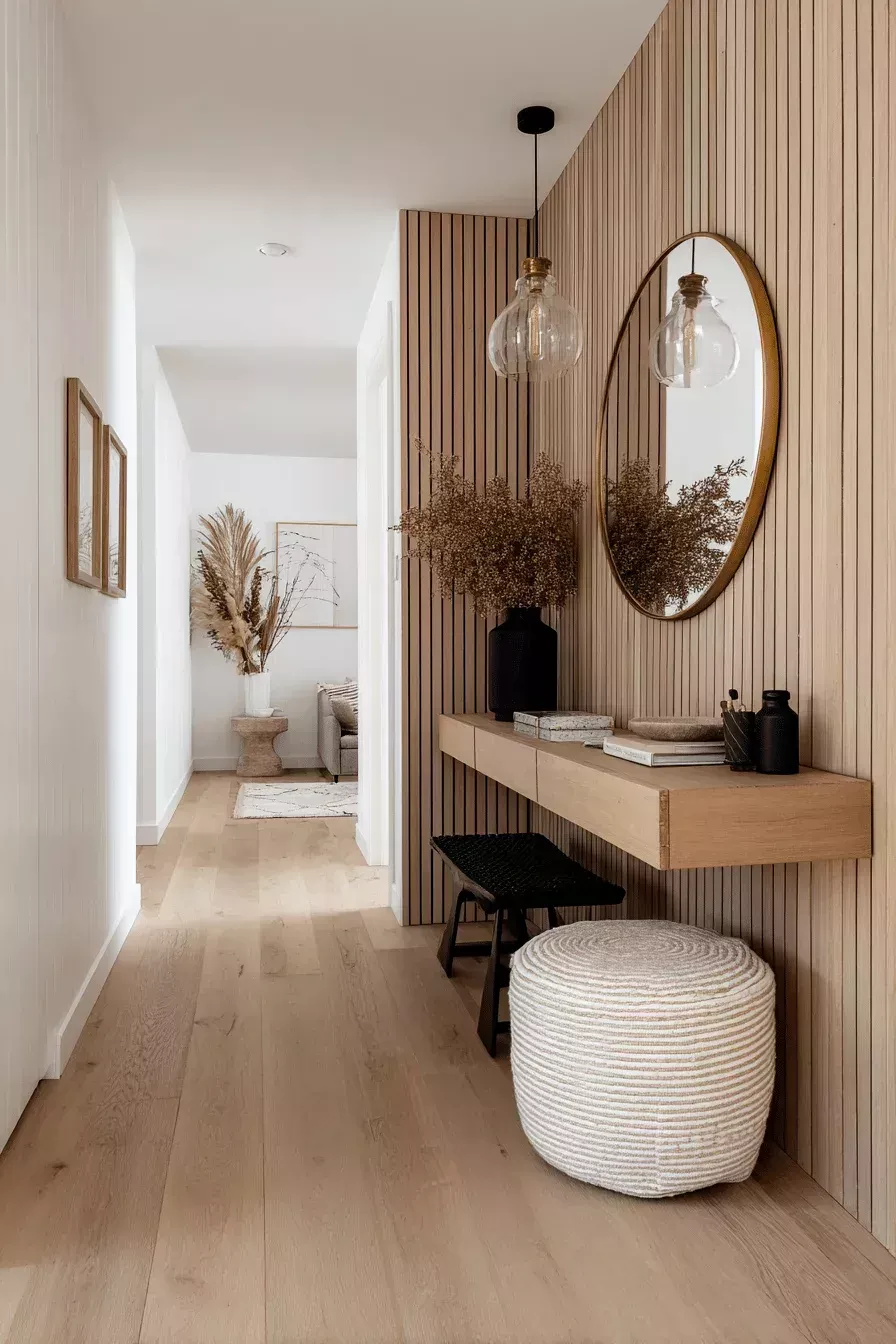 entryway wall with fluted wall panels