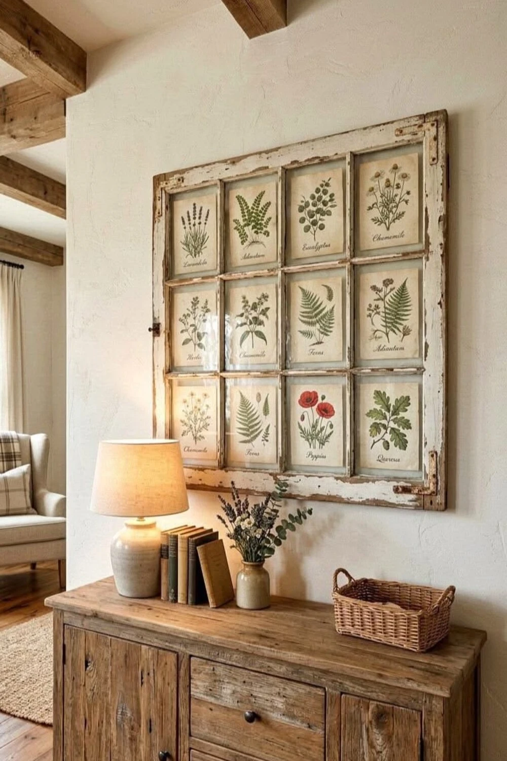 entryway wall with old window frame