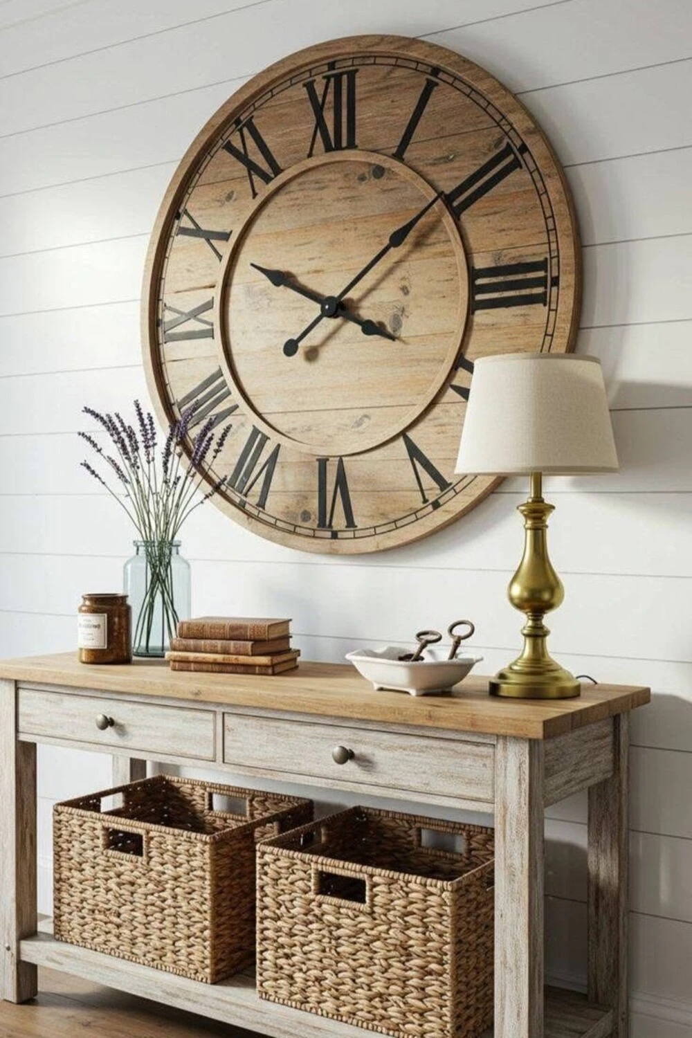 entryway wall with oversized clock