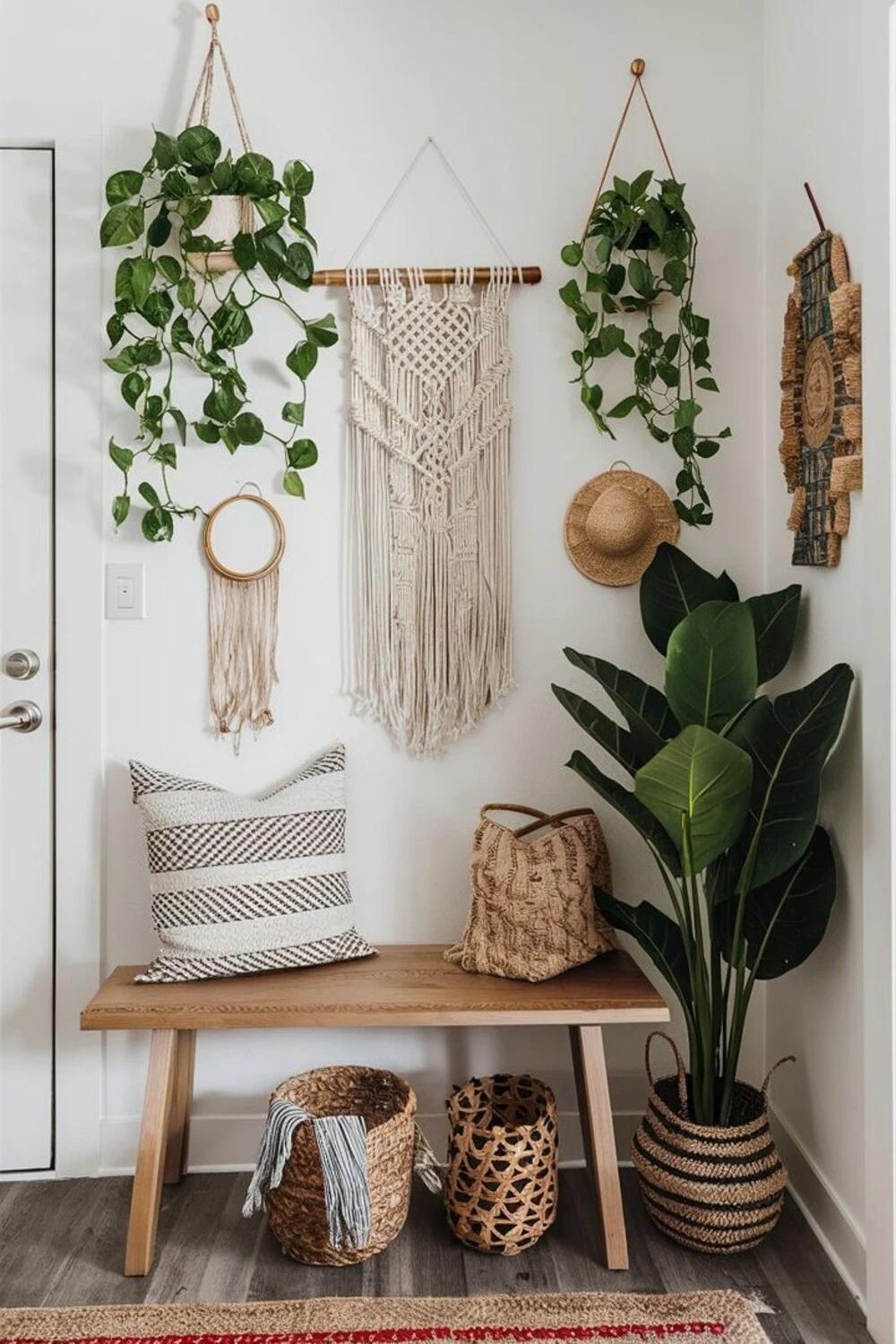 entryway with macrame wall hangings