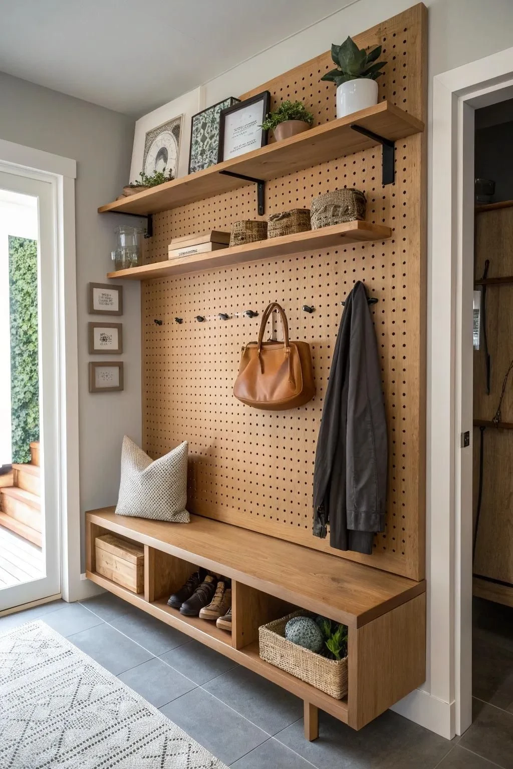 entryway with pegboard