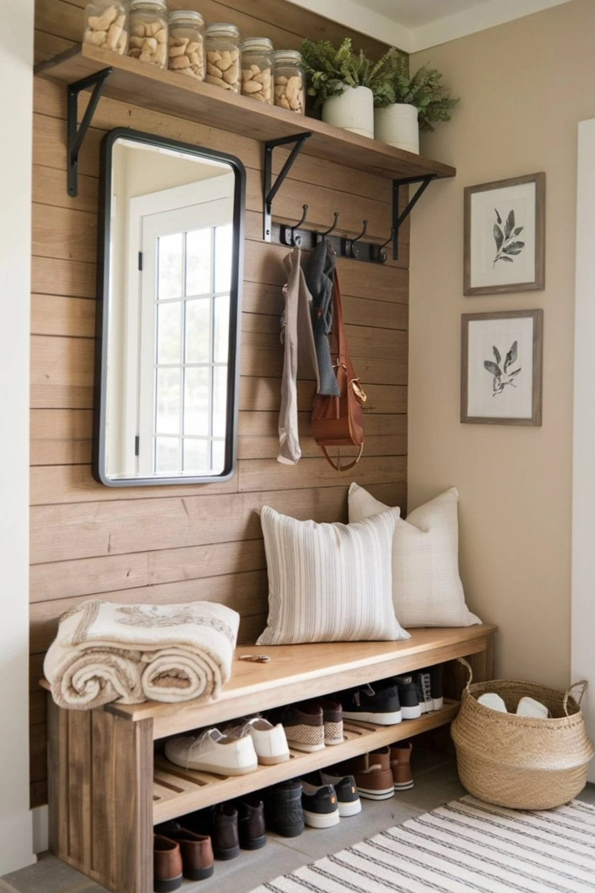 entryway with wood accent wall