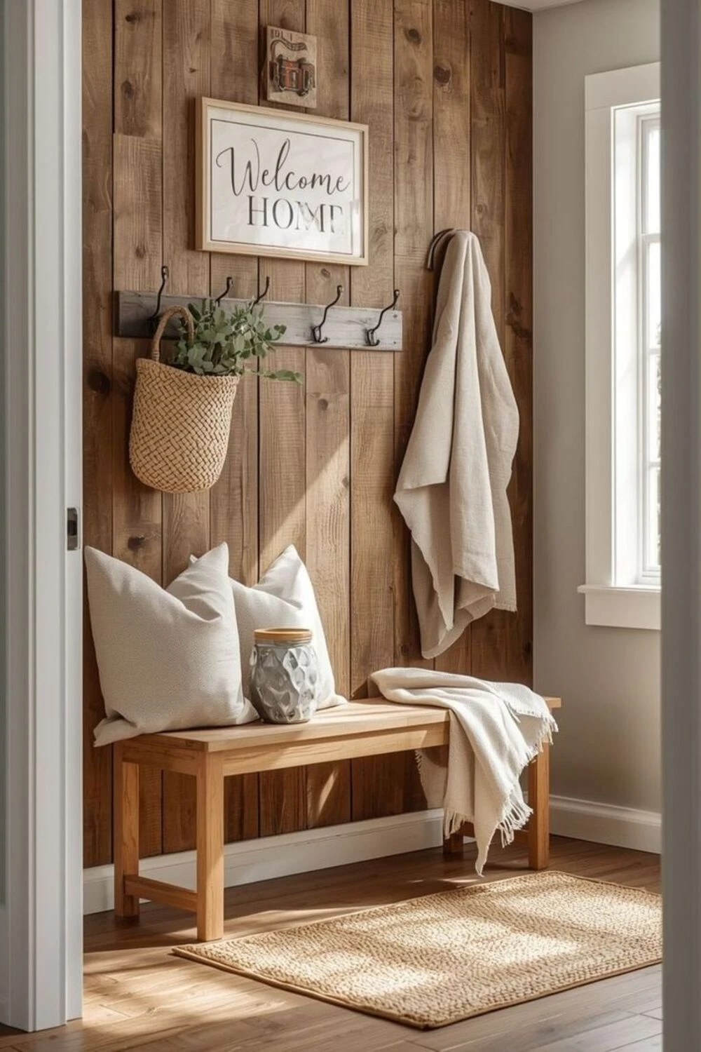 rustic entryway with welcome sign