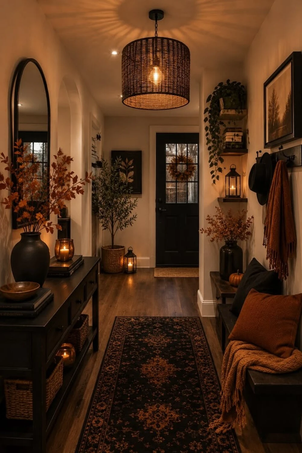entryway with vintage black runner