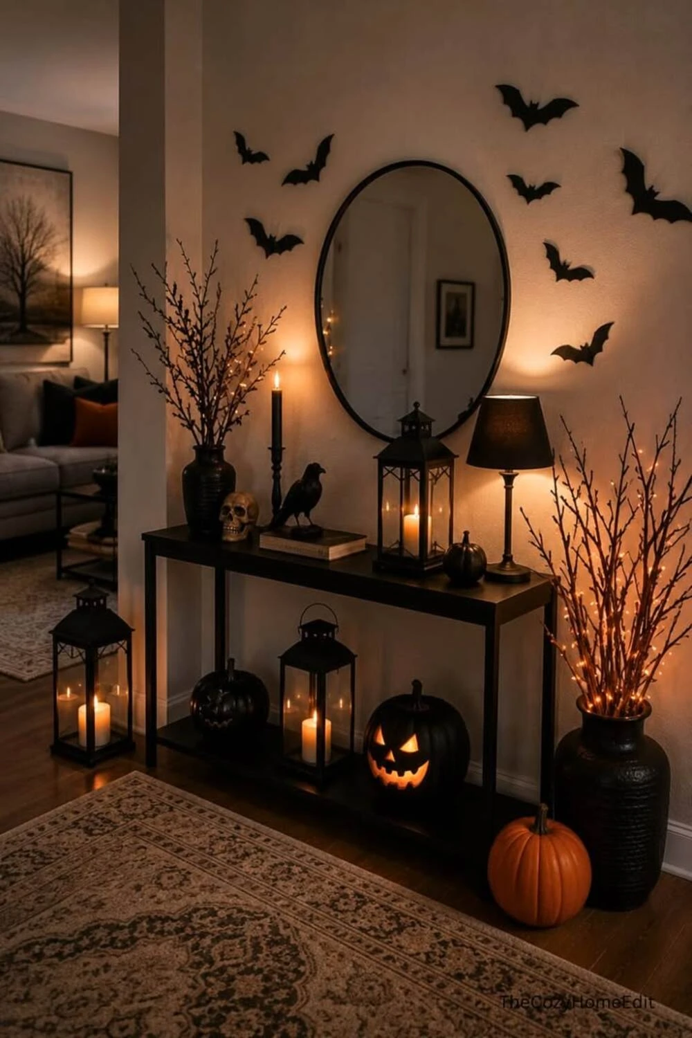 halloween entryway with dry branches