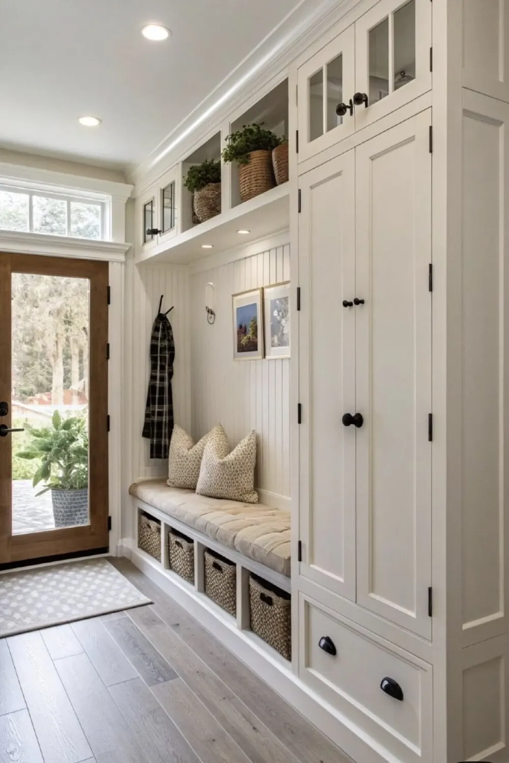 entryway with built-in storage cabinet