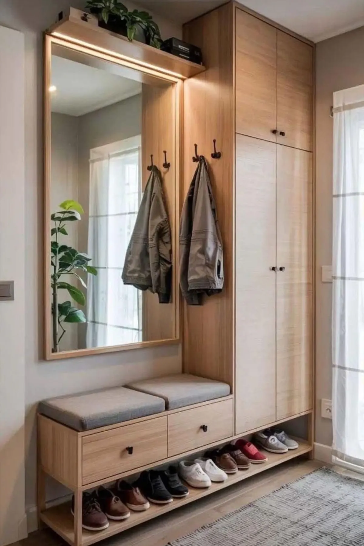 entryway with tall cabinet and mirror